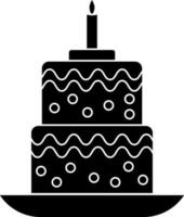 Black and White burning cake icon. vector