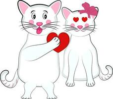 Cartoon Cat Heart Offer Her Partner Over White Background. vector