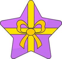 Top View Star Gift Box Flat Element In Purple And Yellow Color. vector