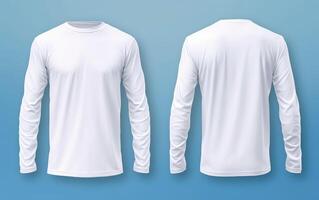 White long sleeve t shirt front and back view isolated on white background. photo