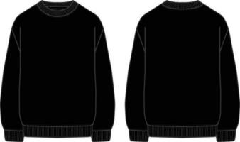 Blank Black Crewneck Design Vector Template, Front and Back View