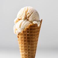 Vanilla Ice Cream Cone with White Background Ai Generative photo