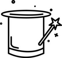 Magic Hat And Wand Icon In Black Outline. vector