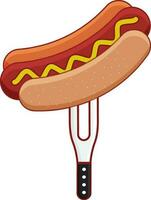 Isolated Hotdog On Fork Over White Background. vector