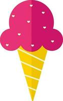 Heart Sprinkles Ice Cream Cone Icon In Pink And Yellow Color. vector