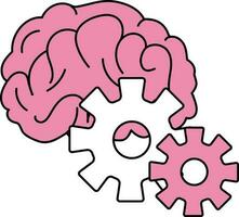 Pink And White Cogwheel With Brain Flat Icon Or Symbol. vector