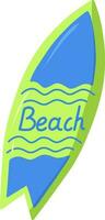 Vector wooden surfboard in bright color. Vector illustration for badge, logo, print, postcard, cover, bag, case, invitation, logo, label.Summer surfing, isolated realistic surfboard.