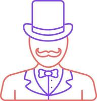 Red And Purple Outline Illustration of Mustache Magician Cartoon Icon. vector