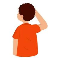 Back View Of Indian Young Boy Saluting On White Background. vector