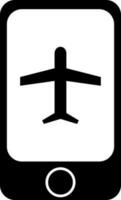Black airplane in a smartphone icon online booking concept. vector