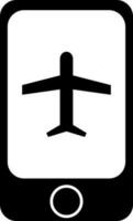 Black airplane in a smartphone icon online booking concept. vector