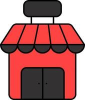 Red And Black Shop Or Store Building Flat Icon. vector