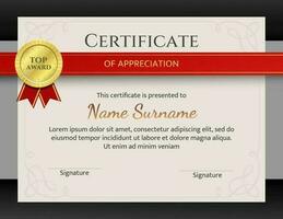 Elegant Certificate of Appreciation with Gold Medal template