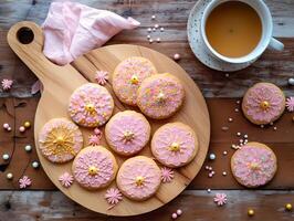 Homemade biscuit's on wooden board top view photo