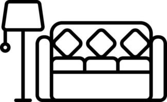 Table Lamp And Sofa Icon In Black Outline. vector