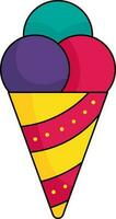 Colorful Scoop Ice Cream Cone Flat Icon. vector