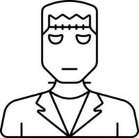 Black Thin Line Art Frankenstein Cartoon Icon. vector