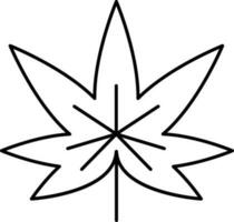 Black Thin Line Art Cannabis Leaf Icon. vector