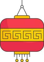 Hanging Chinese Lantern Flat Icon In Red And Yellow Color. vector