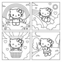 Cute Cat Playing Outdoor Children Coloring Book vector