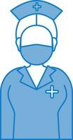 Illustration Of Nurse Wearing Mask Icon In Blue And White Color. vector