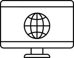 Black Outline Earth Globe In Computer Screen Icon. vector
