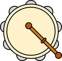 Tambourine Drum With Stick Icon In Yellow And Orange Color. vector