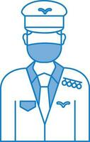 Illustration Of Pilot Man Wear Mask Icon In Blue And White Color. vector