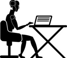 Illustration of robot working on laptop vector