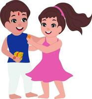linda hermana y hermano celebrando festival de raksha Bandhan en blanco antecedentes. vector