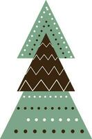 Brown And Green Geometric Christmas Tree Element In Flat Style. vector