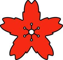 Red Sakura Flower Icon In Flat Style. vector