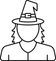 Faceless Witch Cartoon Icon In Black Line Art. vector