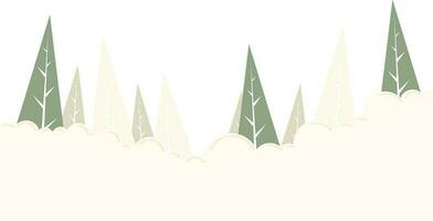 Christmas Tree Forest With Snow Land Icon In Green And White Color. vector