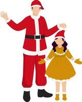 Faceless Young Man Wearing Santa Costume With His Daughter Standing Together Against Background. vector