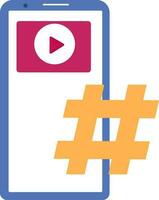 vídeo jugar y hashtag en teléfono inteligente vistoso icono. vector