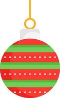 Striped Christmas Bauble Red And Green Icon. vector