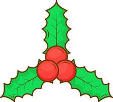 Isolated Holly Berry Leaves Icon In Green And Red Color. vector