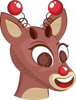 Cute Reindeer Head Element In Brown And Red Color. vector