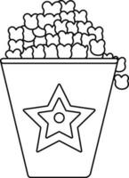 Popcorn cup in black line art. vector