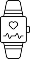 corazón Velocidad inteligente reloj negro contorno icono. vector