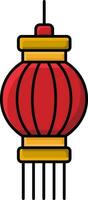 Chinese Lantern Hang Icon In Red And Yellow Color. vector
