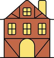 Wooden House Icon In Brown And Yellow Color. vector