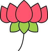 Red Lotus Flower Flat Icon On White Background. vector