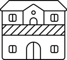 Two Floor House Black Stroke Icon. vector