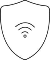 Wifi Or Hotspot With Shield Icon In Black Ouline. vector