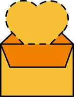 Surprise Box With Heart Yellow And Orange Icon. vector