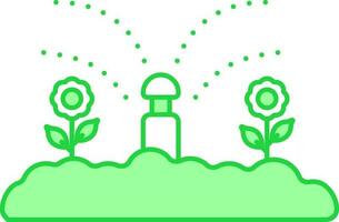 Water Sprinkle Over Flower Field Through Smart Irrigation Icon In Green And White Color. vector