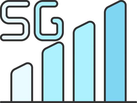 5G Network Or Data Level Bar Graph Blue Icon. vector