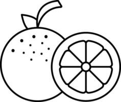Orange Fruit With Half Piece Icon In Black Line Art. vector